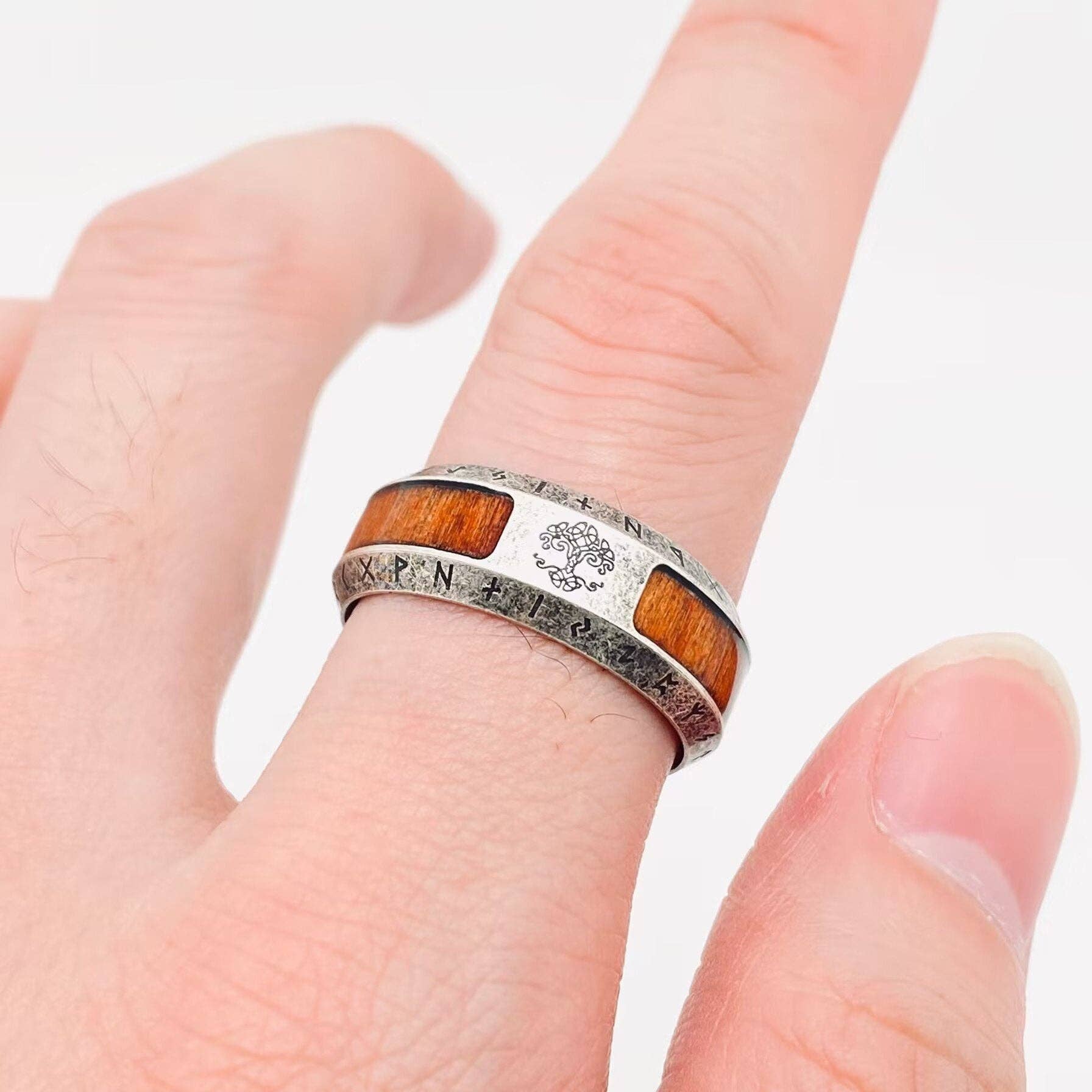 Mio Queena - Wholesale Band/Stacked Ring - Tree of Life Rune Stainless Steel Men's Ring - MJ/MR2