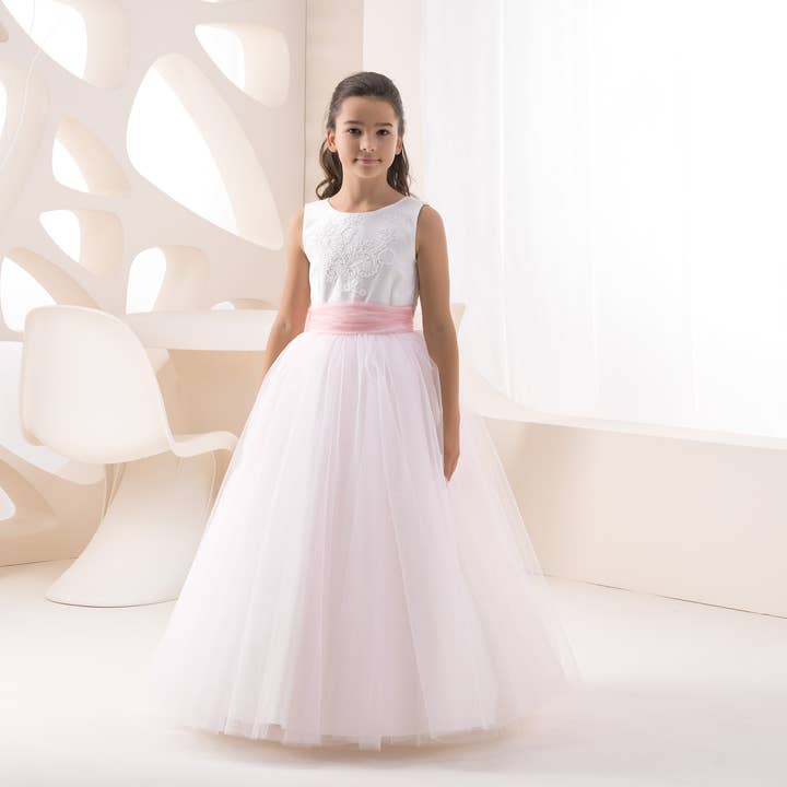 Schönes Blumenmädchenkleid mit rosa Glitzertüll für den Großhandel von Bajabella