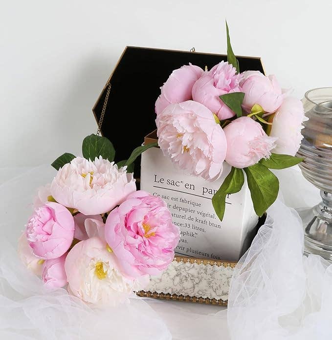 Sweet Home Deco - Wholesale Artificial Flowers - 10''T Silk Peony Floral Bouquet, Blooming/Bud Peonies, Pink2