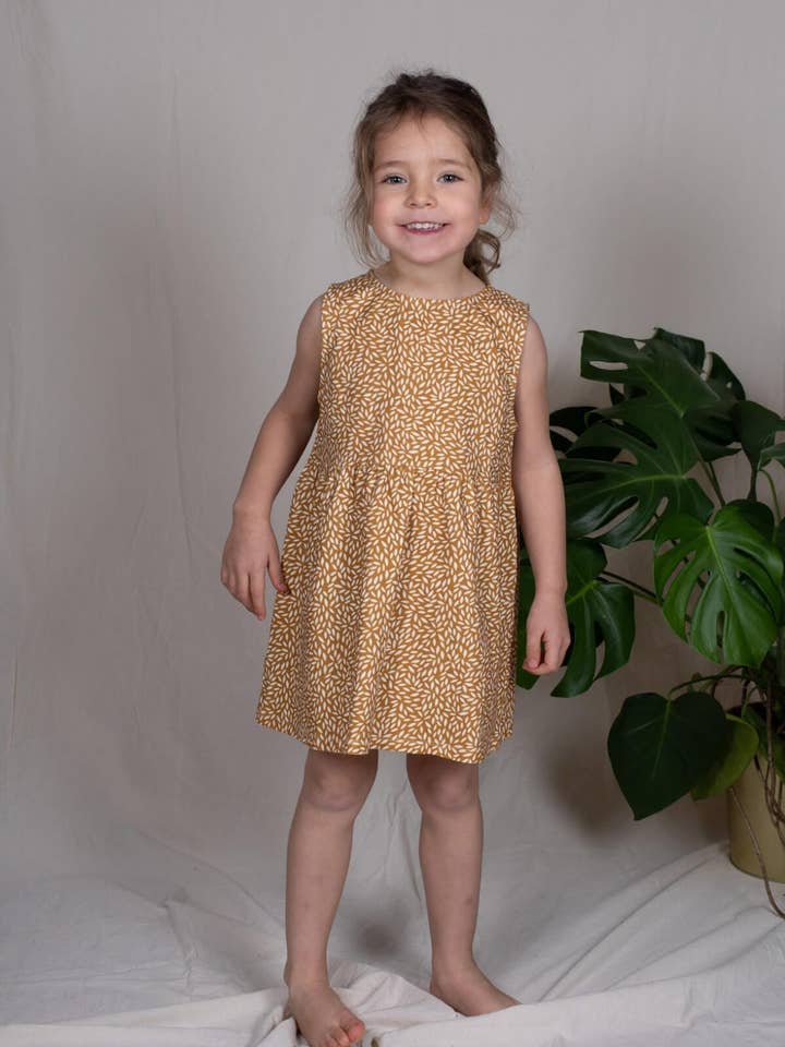 Abito estivo in jersey per bambini, stampa integrale per la vendita all'ingrosso da parte di frankie & lou organic wear