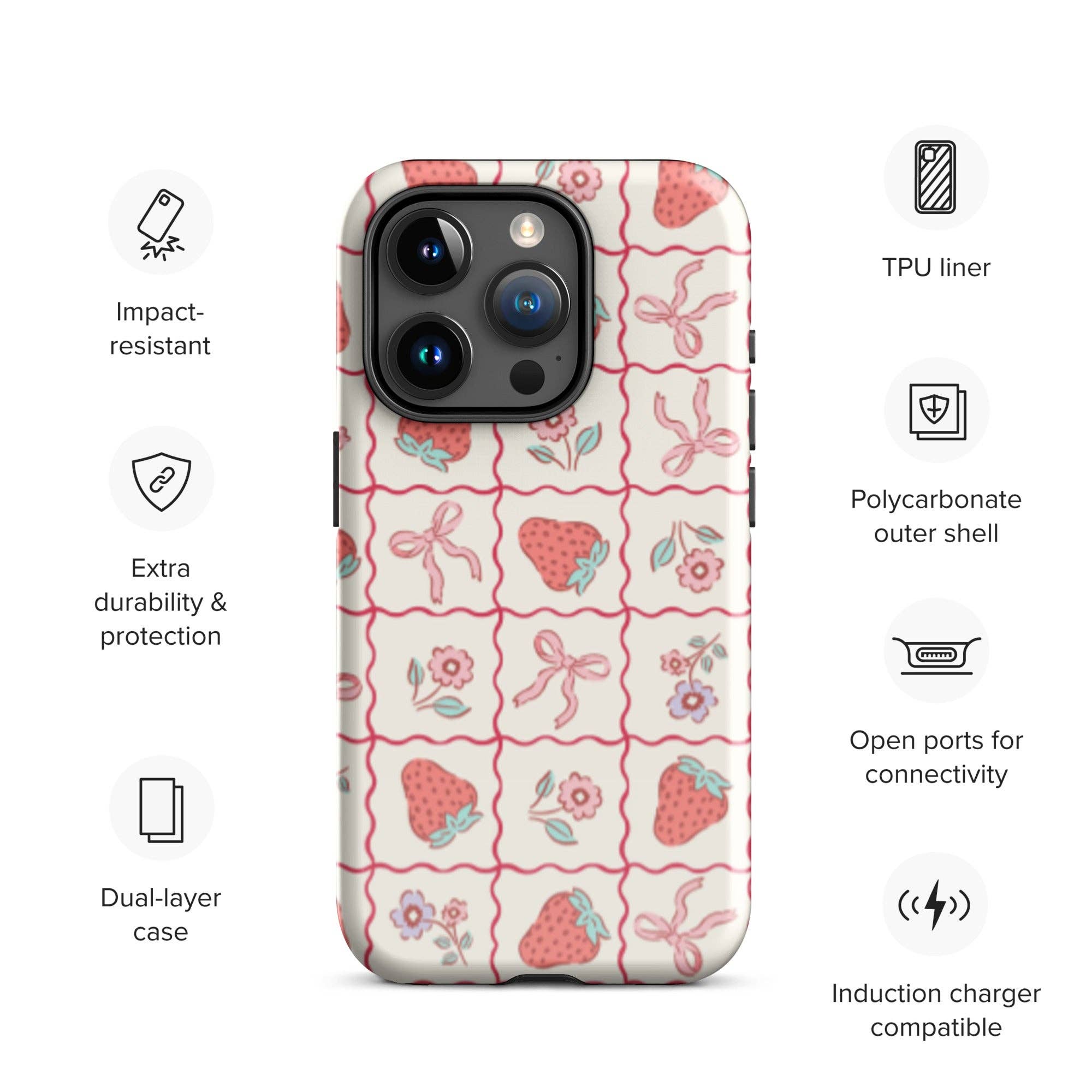 CrescentCatCo - Wholesale Phone Case - Women's - Coquette Girly Strawberry and Bow iPhone Case34