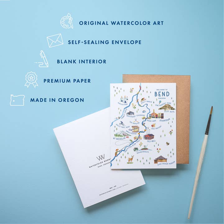 Watercolor Wednesday - Wholesale Everyday Greeting Card - Bend Oregon Greeting Card | Illustrated Map Design1