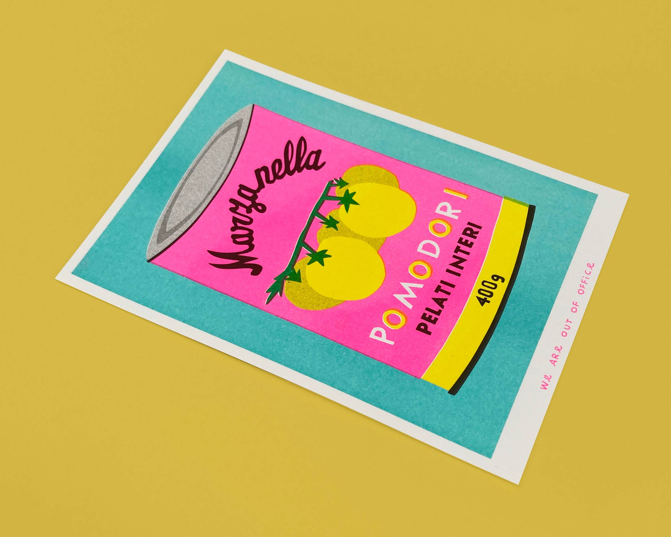We are out of office - Wholesale Art Print - A risograph print of a can of pomodori2