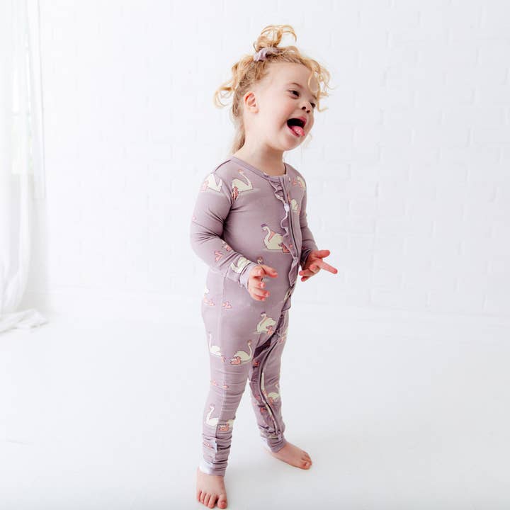 Dreamiere - Wholesale Bodysuit (Footed) - Baby - Swan Of A Kind Ruffle Bamboo Viscose Zipper Convertible Footie Pajamas