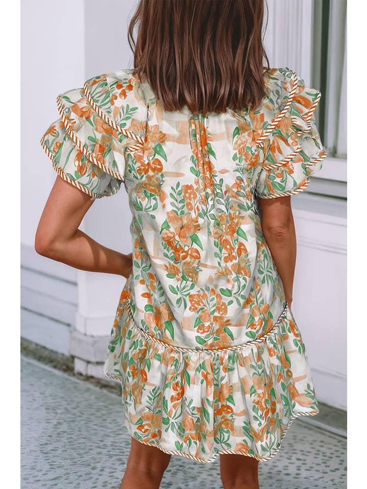 Little Daisy Closet - Wholesale Dress - Women's - LDC Floral Contrast Edge Layered Short Sleeve Mini Dress