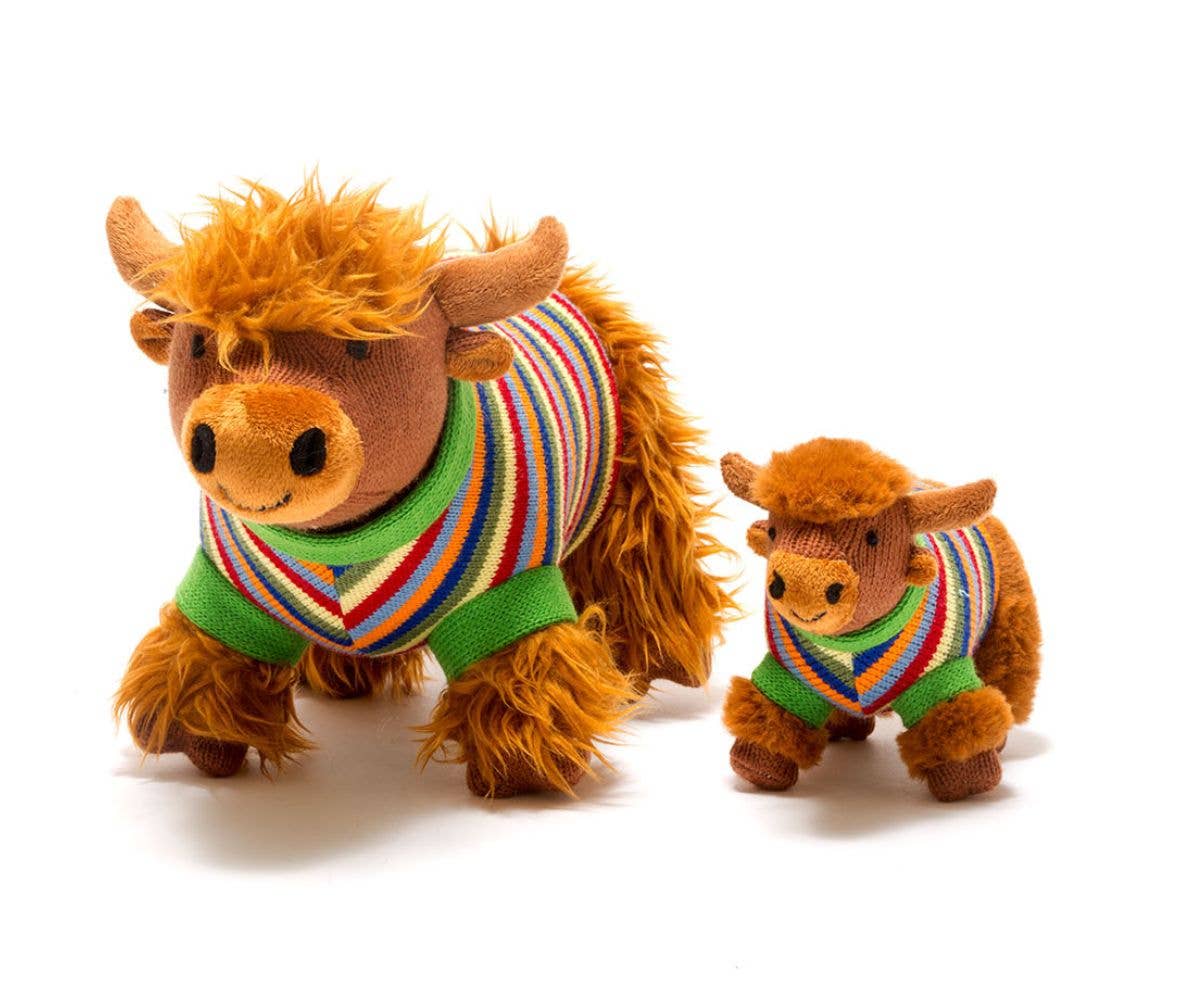 Best Years Ltd - Wholesale Stuffed/Plush Toy - Kids & Baby - Knitted Highland Cow Soft Toy in Stripe Jumper2