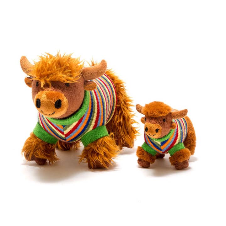 Best Years Ltd - Wholesale Stuffed/Plush Toy - Kids & Baby - Knitted Highland Cow Soft Toy in Stripe Jumper2