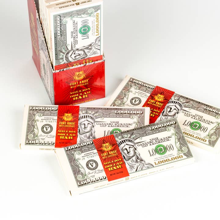 Candy Barn Express - Wholesale Chocolate Bar - Fort Knox Million Dollar Milk Chocolate Bar - 12 Ct. 57G.