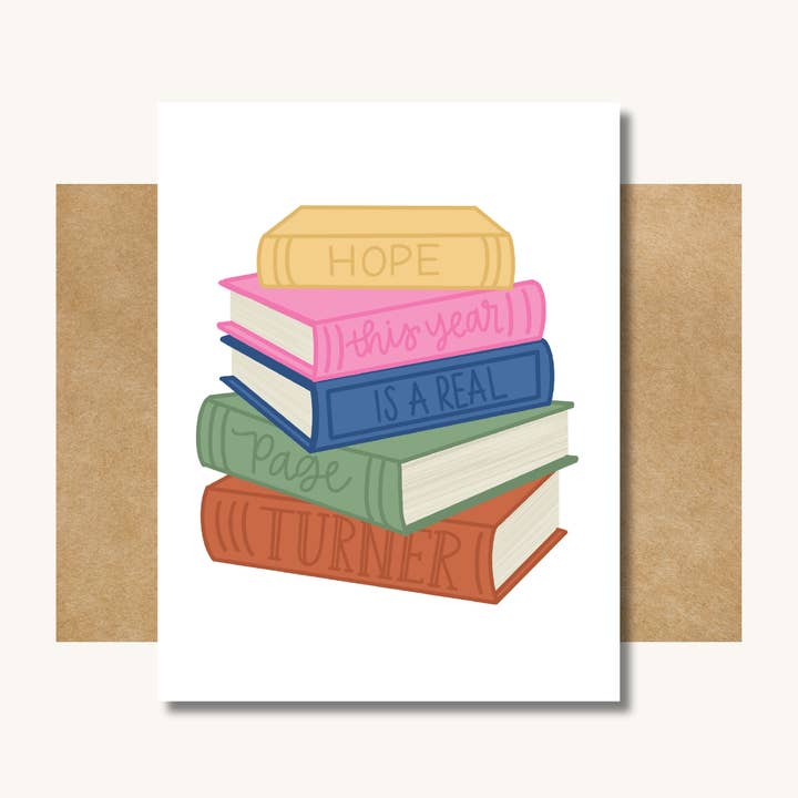 Carte Espoir que Cette Année Soit un Véritable Tournant -- Carte pour Amoureux des Livres pour la vente par Kelly Scott Design Co