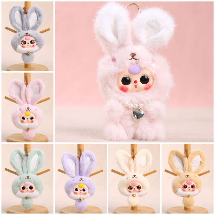 Porte-clés en peluche lapin de Pâques à longues oreilles en vinyle peluche lapin charme de sac poupée de collection. pour la vente par Auraquise