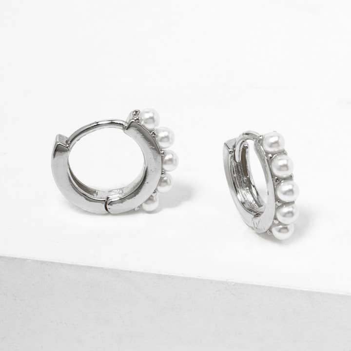 OHBOOBA DESIGN - Wholesale Huggie Earrings - 18k Gold Dipped Pearl Beaded 10mm Dainty Huggie Hoop 2