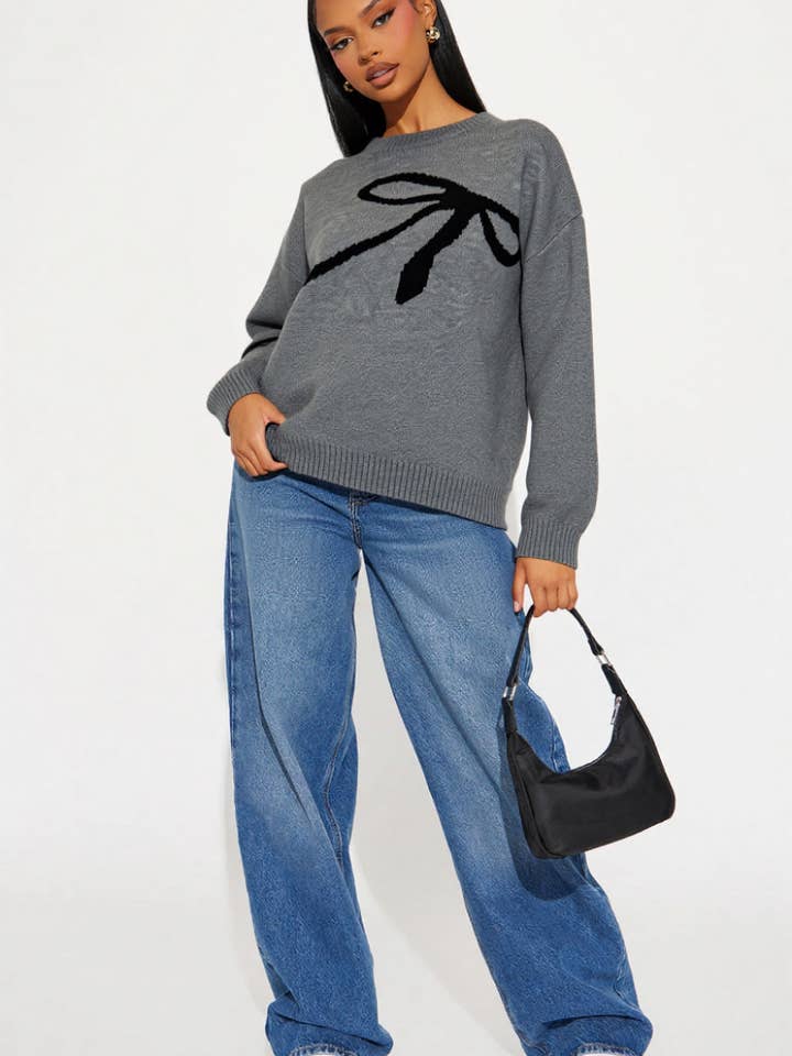 HAUT EN MAILLE CÔTELÉE AVEC NŒUD JACQUARD pour la vente par 5besties inc