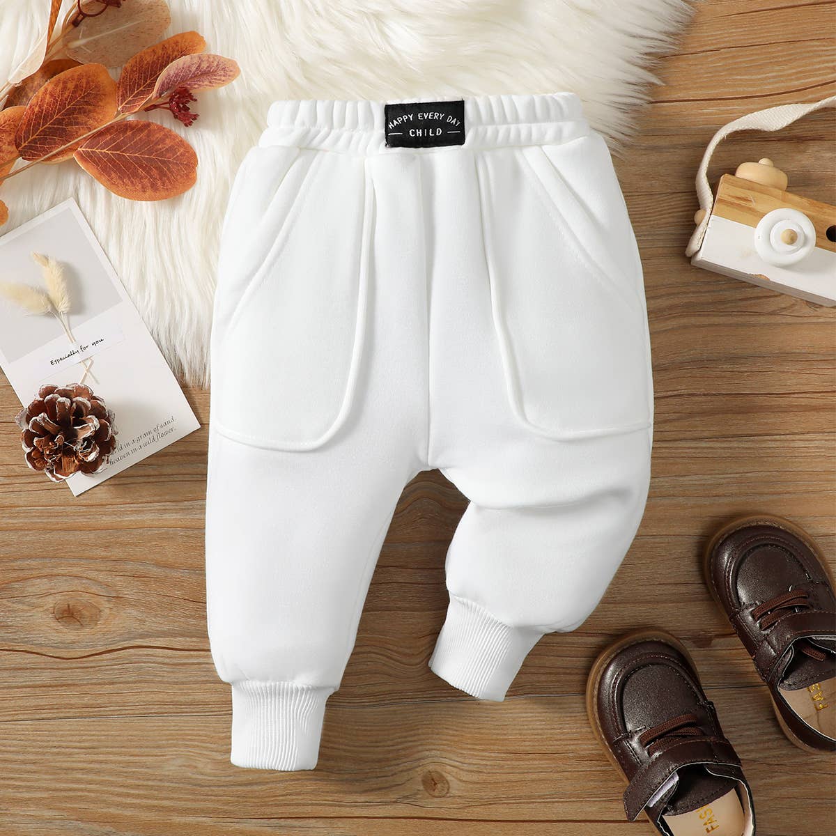 PatPat - Wholesale Trousers – Baby - Baby Boy/Girl Solid Fleece-lining Casual Pants14