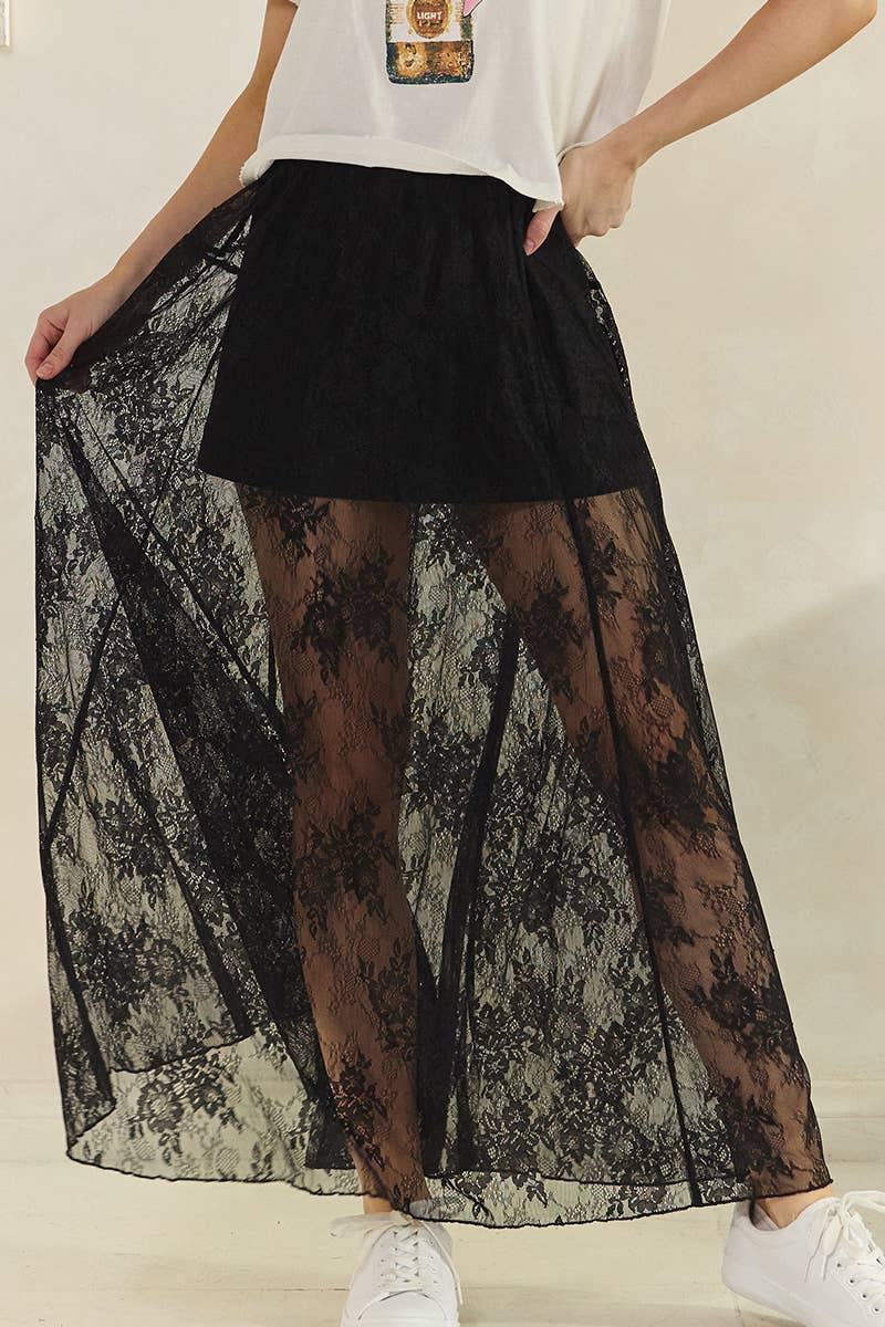 BLACK LACE SEE THROUGH MAXI SKIRT for wholesale on Faire1