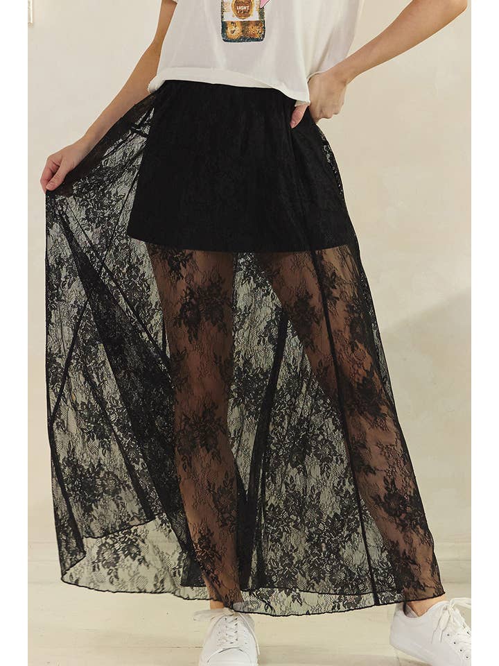 BLACK LACE SEE THROUGH MAXI SKIRT for wholesale on Faire1