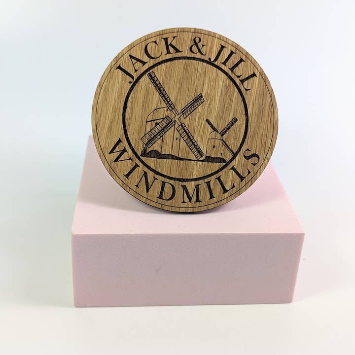 Jack & Jill Windmills oak wood coasters for wholesale by Chikai Shop