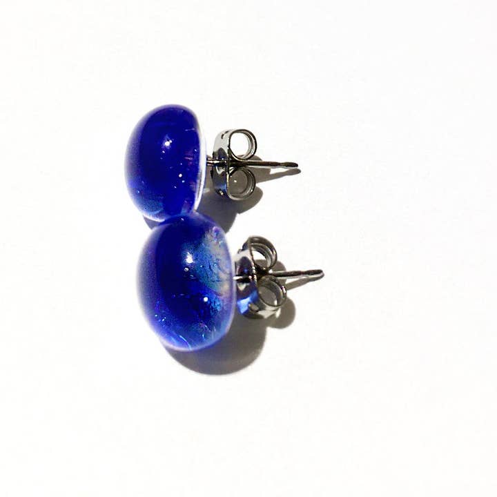Flame Work Designs - Glass Jewelry - Wholesale Stud/Post Earrings - Dichroic Glass Studs - Cobalt Blue - 9mm2