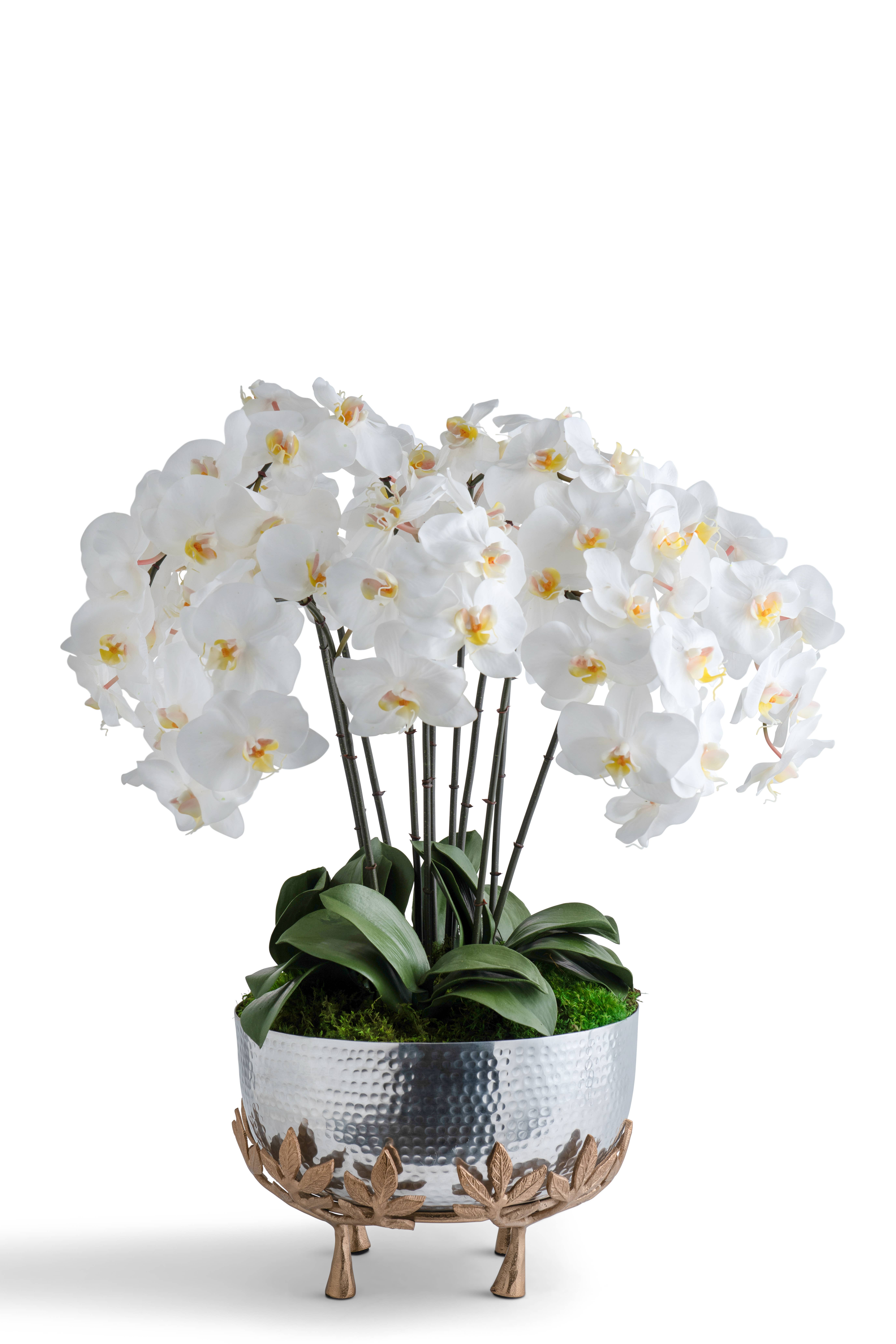 T&C Floral Company - Wholesale Artificial Flowers - Orchids in Mixed metal urn
