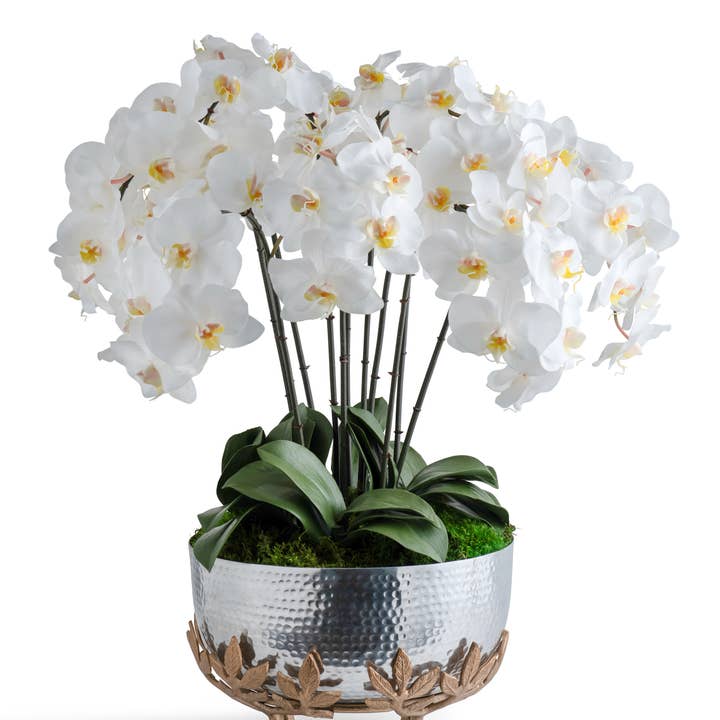 T&C Floral Company - Wholesale Artificial Flowers - Orchids in Mixed metal urn0