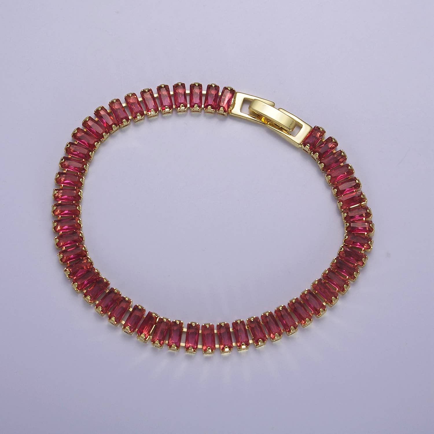 Aim Eternal - Wholesale Tennis Bracelet - Dainty Gold Baguette Tennis Bracelet Colorful CZ Stone0