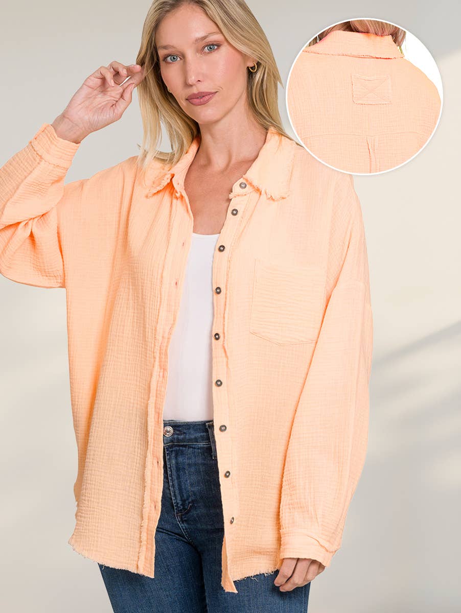 42POPS – Engroshandel Skjorte med buttondown – til kvinder – .OVERSTØRRELSE SKJORTE MED RÅ KANT OG BAGPATCH10