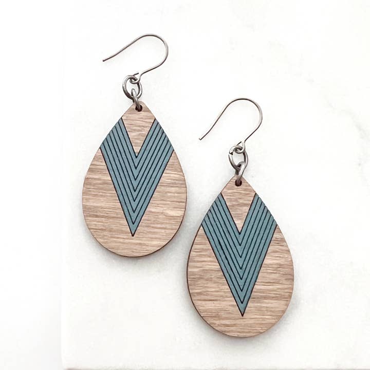 Maple Wood Pointed Stripe Earrings for wholesale by Alison Kelley Designs