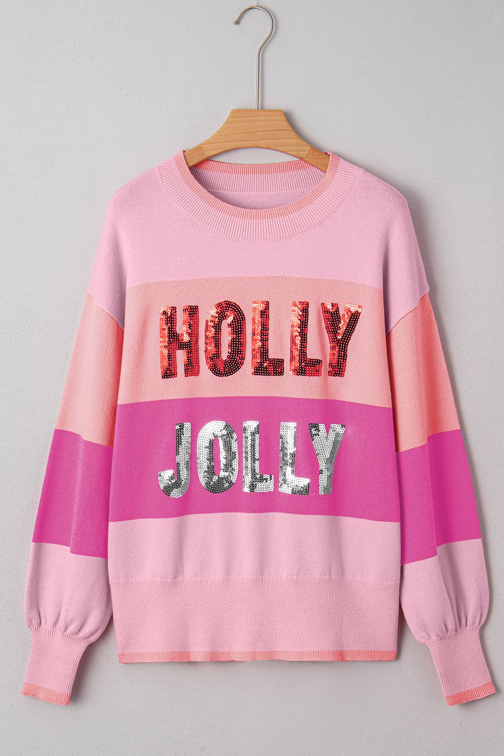 Aapparella - Wholesale Knit Sweater - Women's - HOLLY JOLLY Sequin Patch Colorblock Sweater | S-XL2