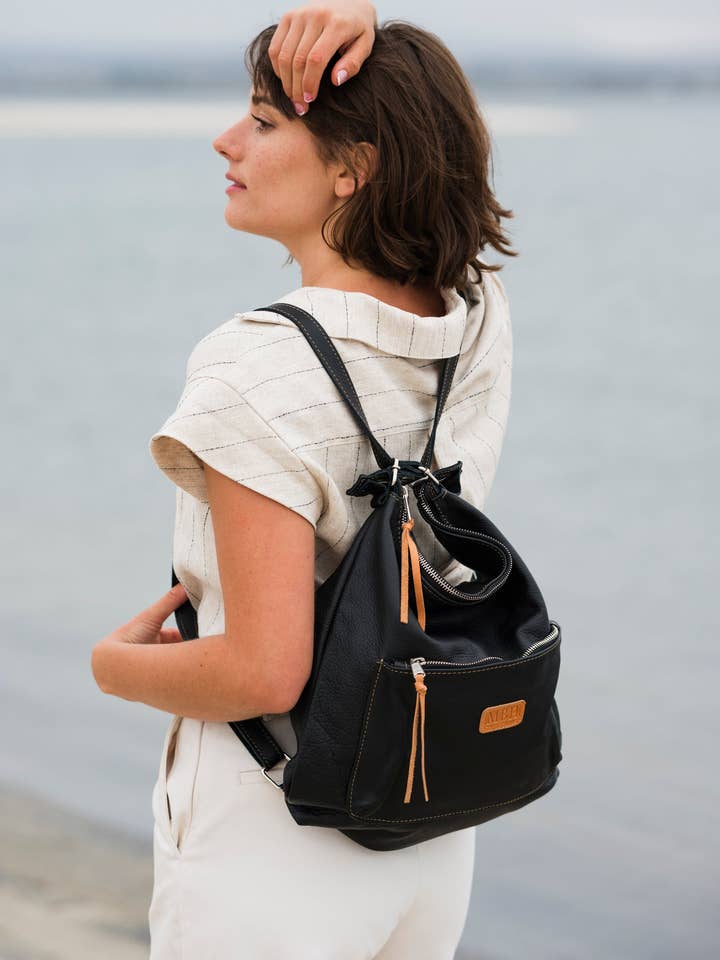 De Luxe Carryall Rugzak en Schoudertas - Zwart voor wholesale door MBH Leather