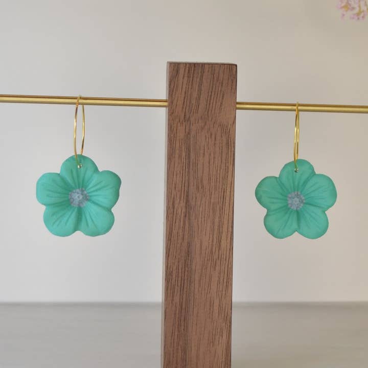 Teal and Light Blue Flower Hoops for wholesale by Creative Chaos Company