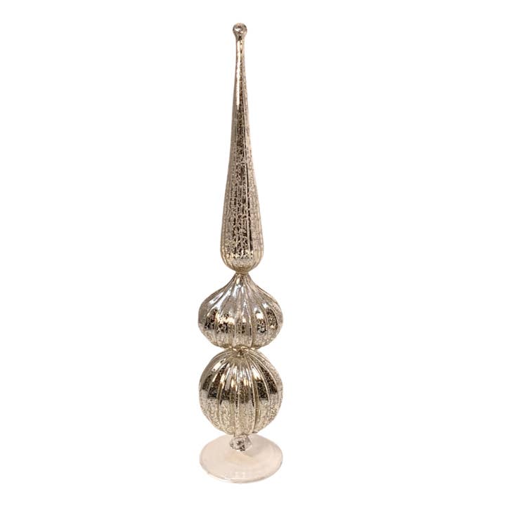 David Christopher's Collection - Wholesale Christmas Decoration - Vintage Silver Striped Glass Finial Table Top 19.65''H