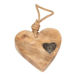 Rustic White Washed Wood Heart Ornament