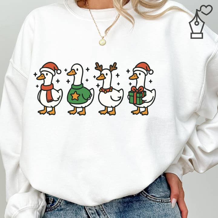 Camisola de Natal com Gansos, Suéter Divertido de Feriado por atacado de KylieBeth Designs