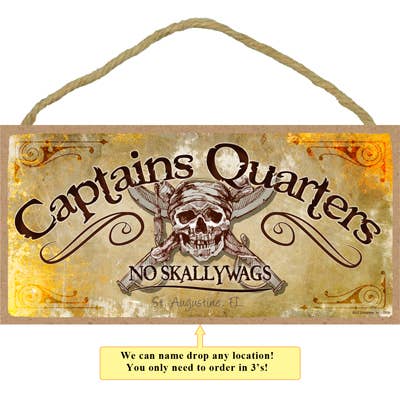 Captain's quarters 5" x 10" wood plaque, sign, in mermaid for wholesale by SJT Enterprises, Inc.