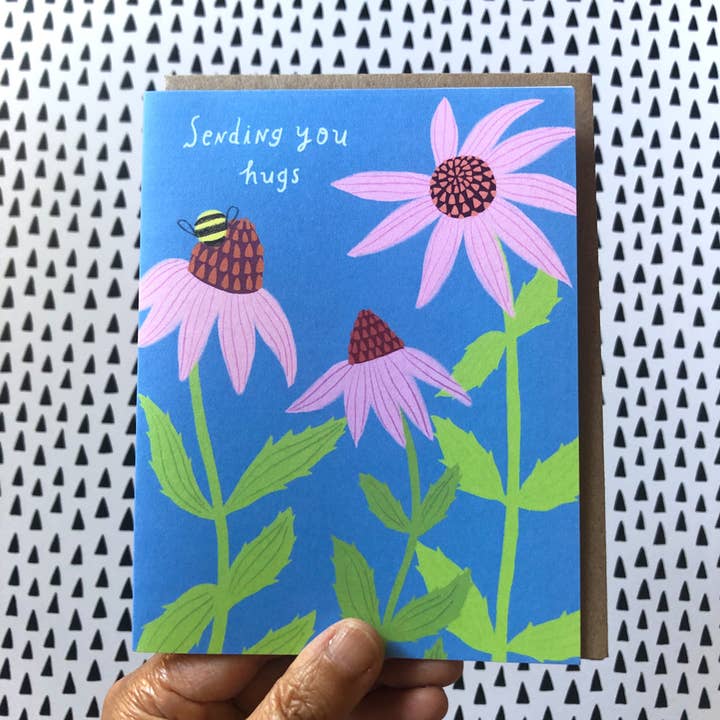 Honeyberry Studios - Wholesale Encouragement Card - Echinacea Sending Hugs Encouragement Greeting Card 3