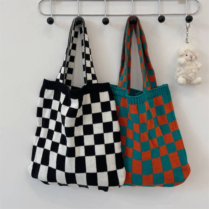 Funkyrel® Atzbranding Limited - Wholesale Tote bag – Women's - Cosbai – Knitted Checkered Tote Bag8