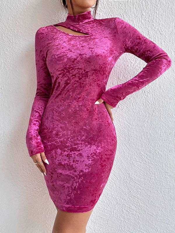 FUCHSIA Hule ensfarvede minikjoler med høj talje med lange ærmer for engroshandel på Faire3