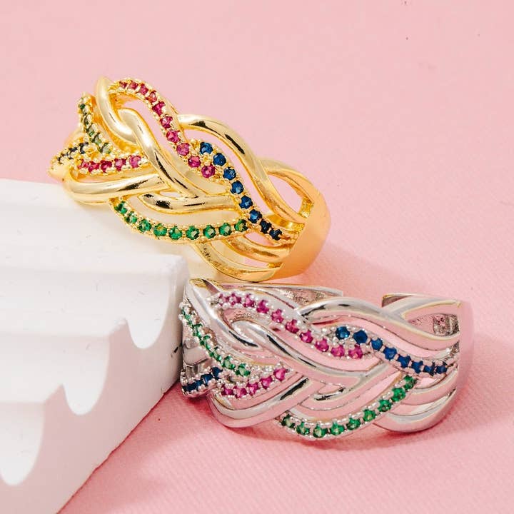 Rhinestone flätad bandring för wholesale av The Looks by Fame Accessories