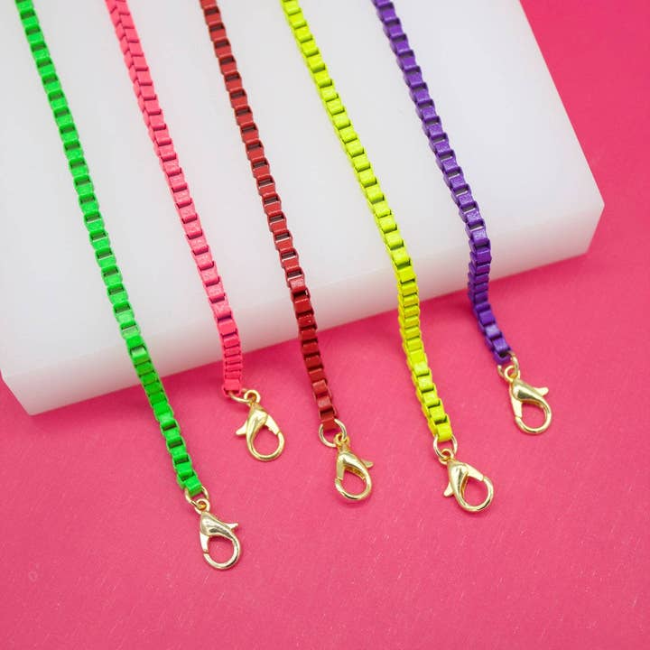 MIA Jewelry - Vente Bracelets maillon et chaîne - Bracelet Chaîne Boîte Émaillée Colorée 3mm (I324)