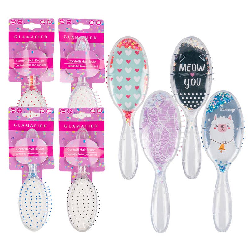 Deluxe Import Trading – wholesale Hair brush/comb set – Child & baby – Confetti Hair Brush- 7''- 4 Assorted Designs0