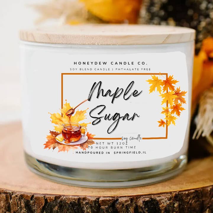 Maple Sugar 3 wick 12 oz Candle for wholesale by Honeydew Candle Co.