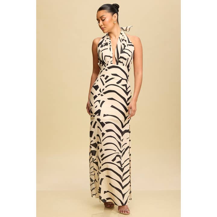IVORY BLACK NEPAL HALTER DRESS for wholesale on Faire