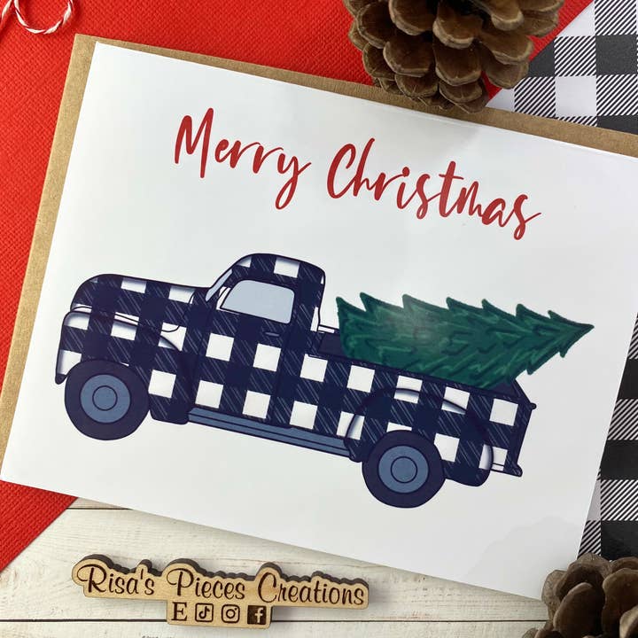 Black Plaid Truck Card (Set of 5) - Linen texture or Glossy for wholesale by Risa’s Pieces Creations