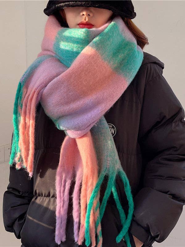 StyleGalX - Wholesale Scarf - Women's - Fashion Keep Warm Tasseled Checkered Shawl&Scarf12