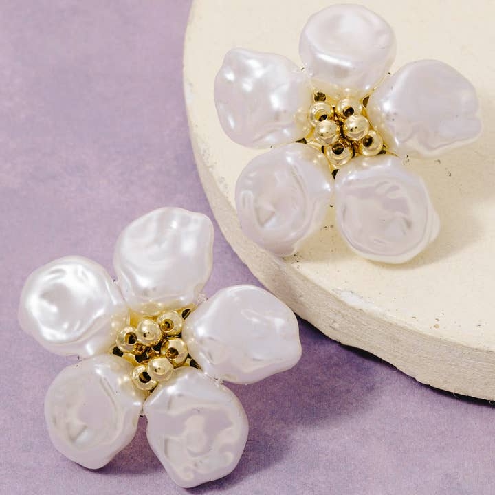 Pearl Petals Flower Stud Earrings for wholesale by Fame Accessories