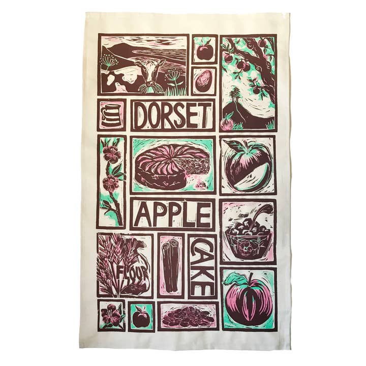 Dorset Apple Cake recipe tea towel for wholesale by Kate Guy Prints