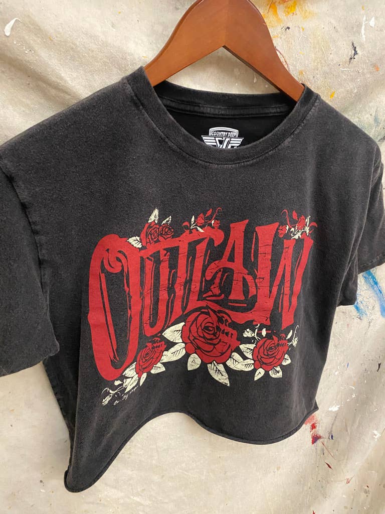 Country Deep Apparel - Wholesale Screen Printed T-Shirt - Women's - Outlaw Relaxed Cropped Acid wash T-shirt   2
