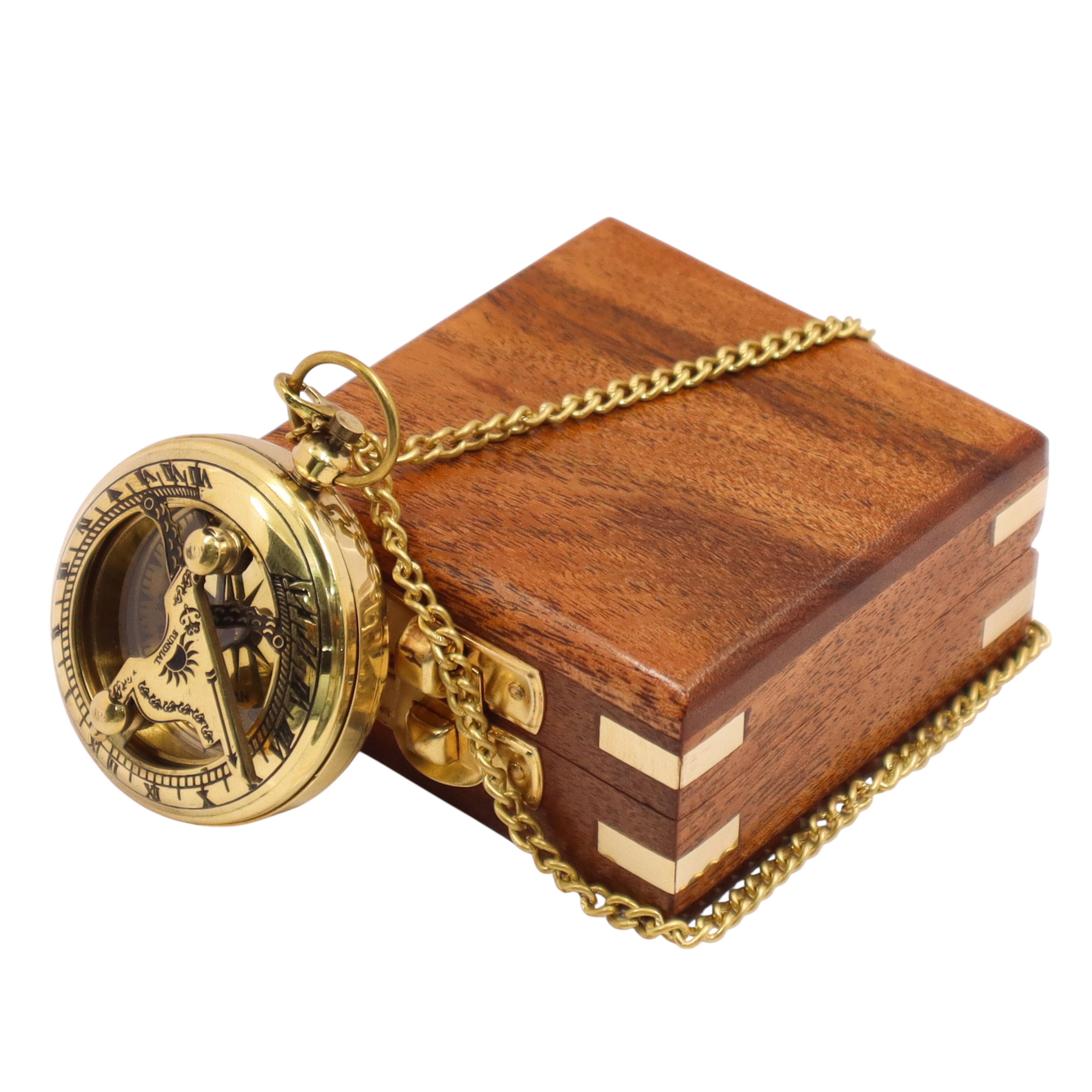 Dollond & Co. - Wholesale Navigational Compass - Custom 2-inch Brass Pocket Sundial Compass with Wooden Box1