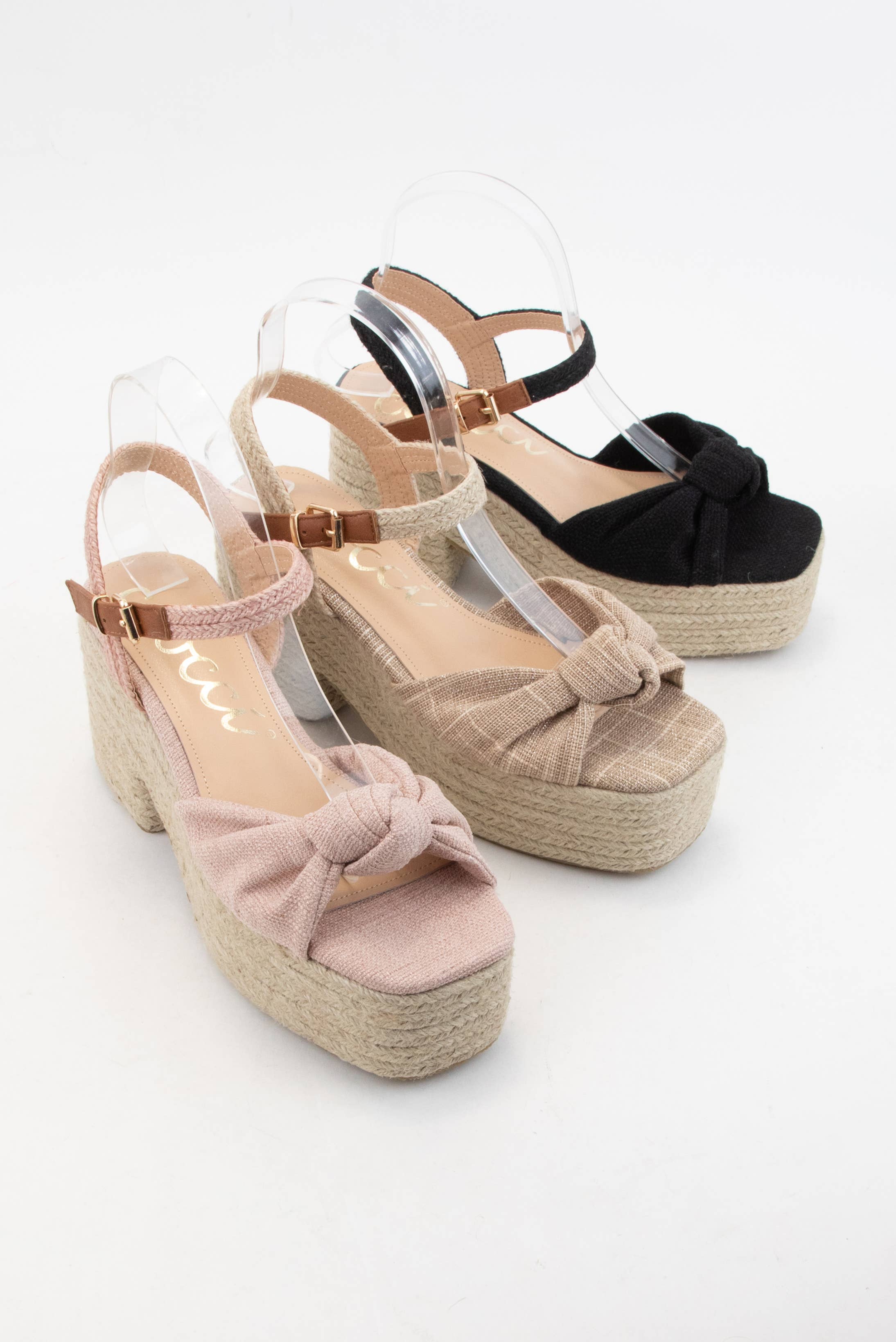 CCOCCI - Vendita all'ingrosso Scarpe con plateau - Donna - ESPADRILLAS SPESSE CON TOMAIA ANNODATA IN LINO PALMER, TACCO PLATEAU12