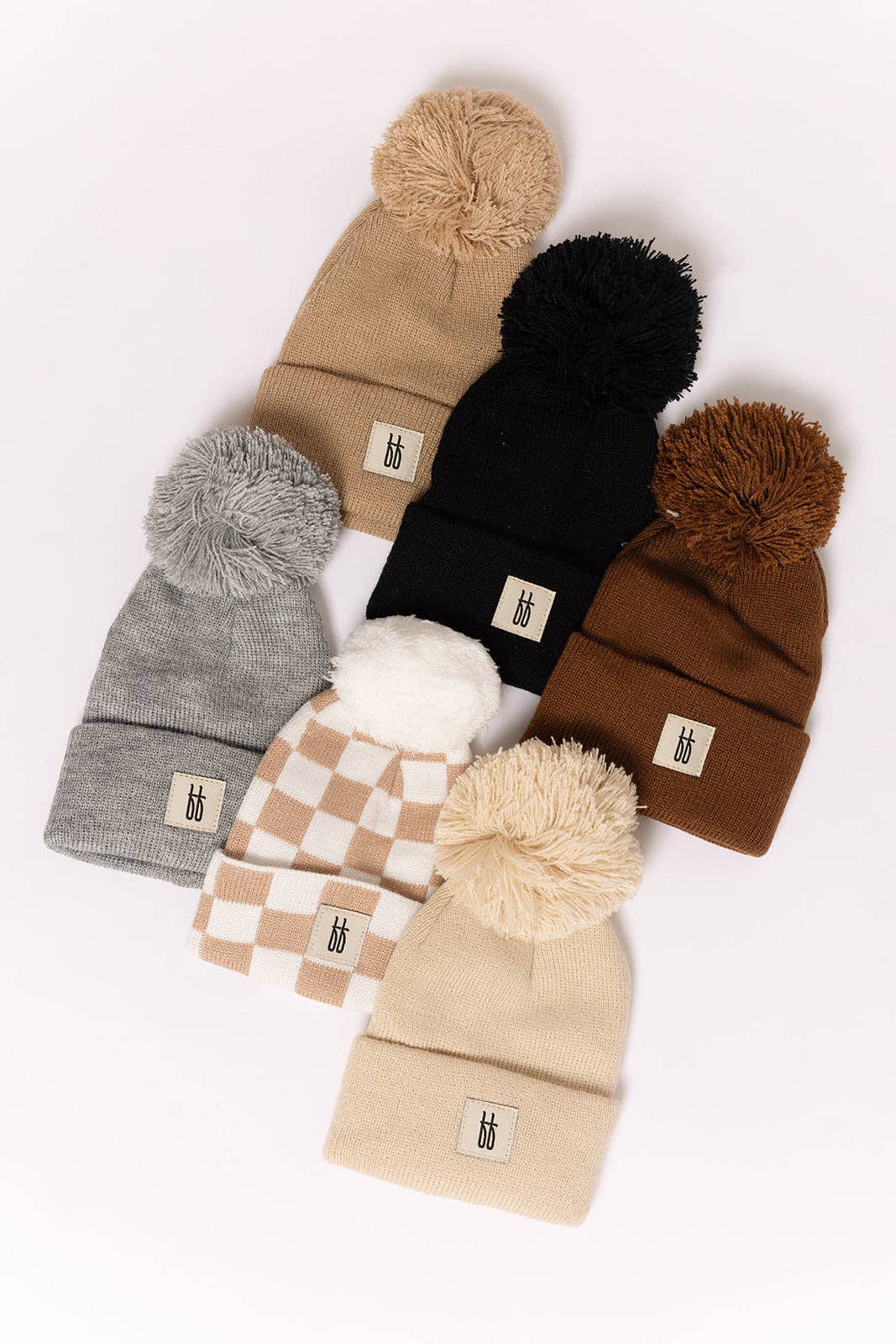 Forever French Baby - Wholesale Beanie - Kids - ff Knit Pom Top Beanie | Tan Checkerboard2