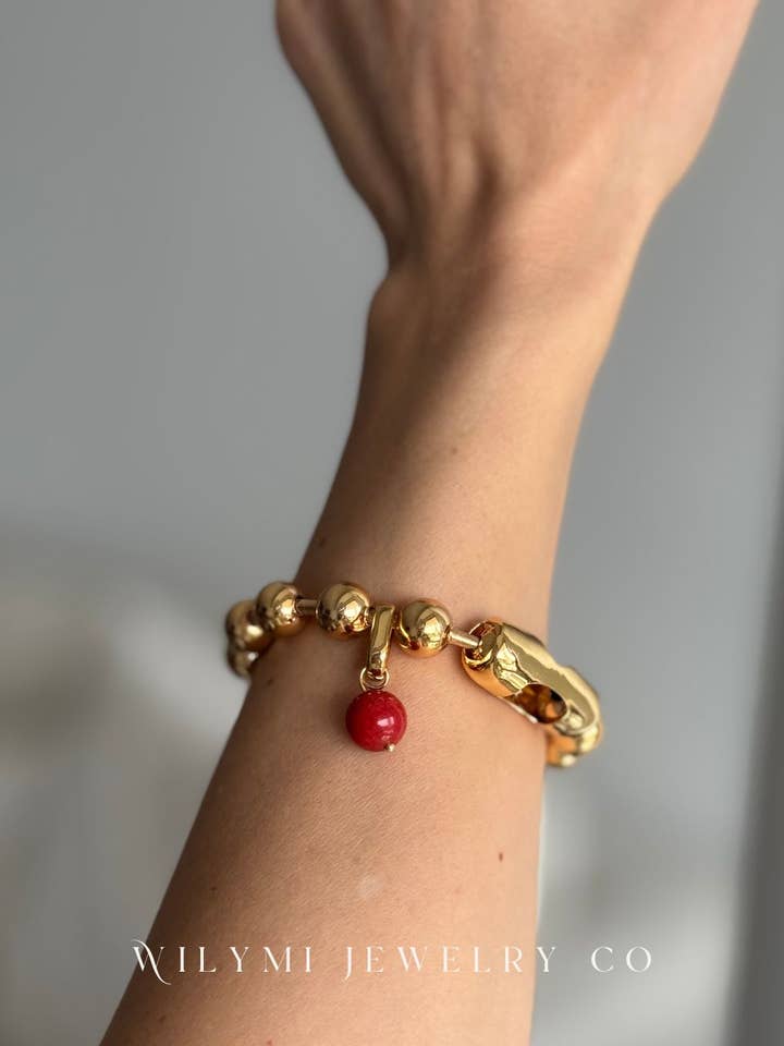 Koraal & 18k Verguld + SS Sferische Sculpturale Armband voor wholesale door WILYMI Jewelry Co